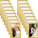 16 Pcs 4 x 6 Picture Frames, Gold Modern Simple Designed Photo Frame for Pictures with Resin Glass for Wall Mount Tabletop Display Home Office Hotel Decoration (Gold)