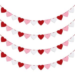 Felt Heart Garland Banner, Pre-Strung | Valentines Decorations | Red Pink White Valentines Banner | Anniversary Wedding Birthday Party Decorations | Outdoor Home Hanging Valentine's Day Decor