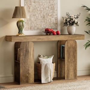 Tohomeor 54 Inch Long Console Table, Farmhouse Entryway Table Wood Narrow Sofa Table Behind Couch, Hallway Accent Table Furniture for Living Room, Foyer, Retro Brown, 54.5"W
