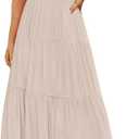 ZESICA Women's 2026 Summer Casual Flutter Short Sleeve Crew Neck Smocked Elastic Waist Tiered Midi Dress (Large, Apricot)