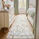 Jinchan Yarden Ivory Botanical Birds 3x10 Runner Rug for Hallway Washable Non Slip Soft Nature Plants Modern Runner Carpet Vintage Ultra Thin Low Pile Rug for Entryway Living Room Laundry