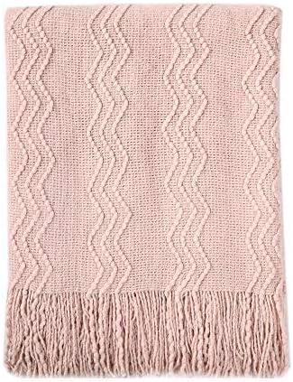 BOURINA Pink Throw Blanket 50x60 Inches Throw Textured Solid Soft Sofa Throw Couch Cover Knitted Decorative Blanket
