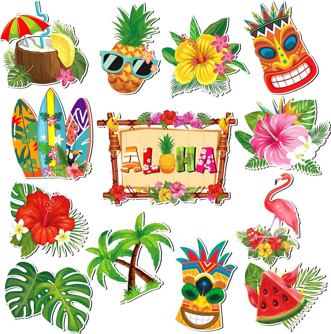 13 Pcs Summer Beach Car Magnets Cruise Door Magnets Decorations Pineapple Palm Tree Refrigerator Hawaii Tropical Fridge Decor Flamingo Magnetic Decals Sticker for Fridge