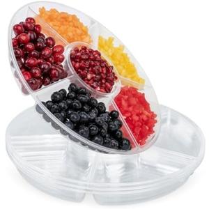 R-kay 4 Pack, 6 Sectional Clear Plastic Serving Trays for Parties - Heavy Duty Food Platters - 12 Inch Veggie Tray With Dividers