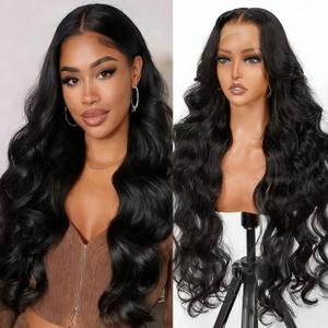 Lace Front Wigs Human Hair Body Wave 200 Density Human Hair Wigs for Women Pre Plucked 13x4 HD Lace Frontal Wig Glueless Natural Black 24 inch