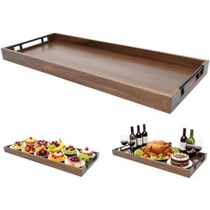 32 x 12 Inch Large Acacia Wood Serving Tray with Metal Handle, Long Charcuterie Board for Cheese, Meat & Appetizers, Extra Long Kitchen Platter for Gatherings, BBQ & Home Decor