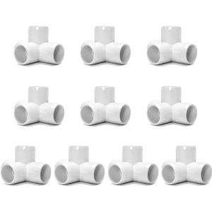 QWORK 4-Way 1/2" Tee PVC Fitting Elbow, 10 Pack PVC Fitting Connector, Furniture Grade, White