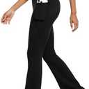 DLOODA Womens Flare Yoga Pants with Pockets High Waist Tummy Control Flared Leggings Bell Bottom Gym Workout Leggings (Black, M)