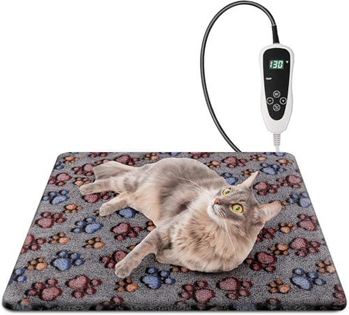 Newget Cat Heating Pad, Waterproof Pet Heating Pad for Cats Dog Indoor, 11 Adjustable Temperature Cat Warming Bed Mat with Timer, Indoor Heated Bed with Chew Resistant Cord (S: 18'' L X 18W '')