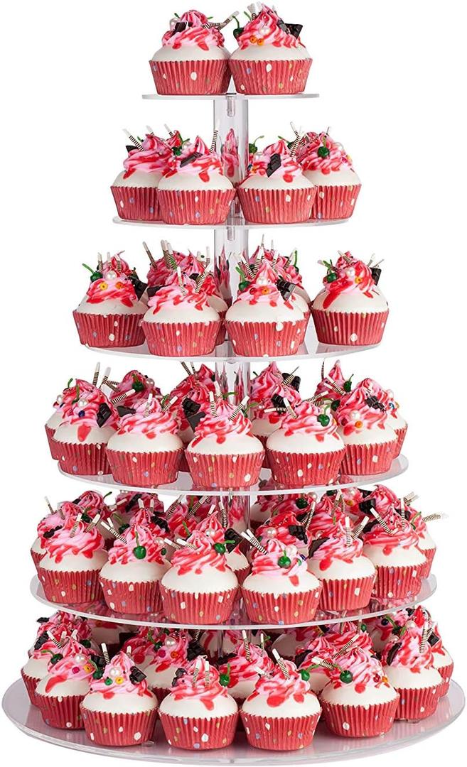 Large Cupcake Stand,6 Tier Cupcake Tower, Round Cupcake Holder for 80 cupcakes, Clear Acrylic Cupcake Display Stand for Parties Events Gatherings and Dessert Table