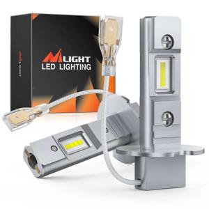 Nilight EF1 H3 LED Fog Light Bulbs 200% Brightness 6000K Cool White 1:1 Mini Size Halogen Replacement H3 LED Fog Light DRL Conversion Kit,Pack of 2