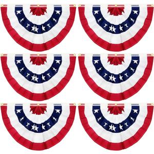 TURNMEON 6 Pack American Pleated Fan Flag 4th of July Decorations, 1.5X3 Ft USA American Flags for Outside Patriotic Bunting flags outdoor Red White Blue Independence Day Fourth of July Outdoor Decor