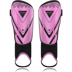Upgraded Soccer Shin Guards for Kids Youth Adults, CE Certified AirsFish Shin Guard Sleeves Protection Gear for Boys Girls Soccer Games EVA Cushion Reduce Shocks and Injuries (Medium, Pink)
