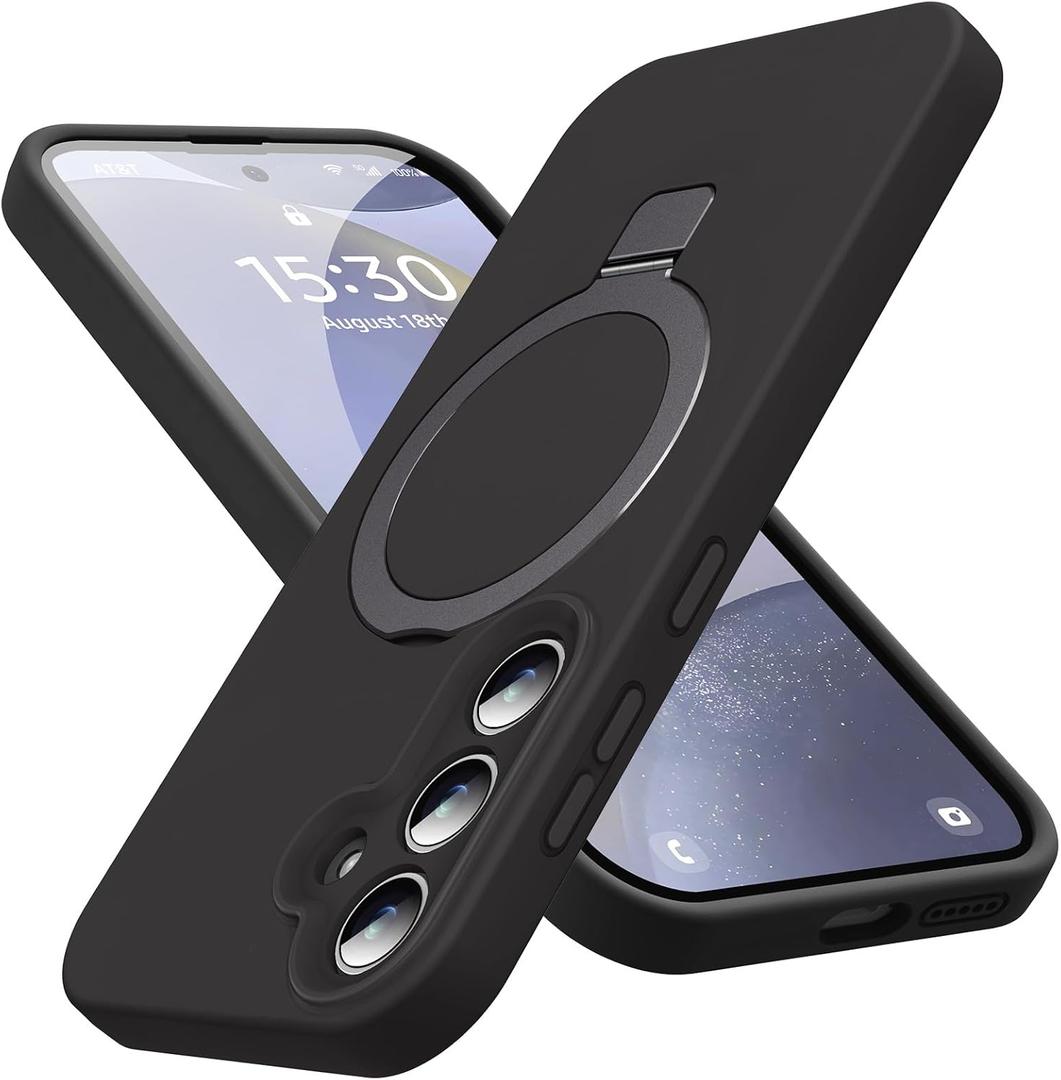 Mag-Ring for Galaxy S24 Plus Case, Liquid Silicone [Moisturizing Factor] Exreme Soft Slim Phone Case with Stand [Compatible with MagSafe] for Samsung Galaxy S24 Plus 6.7" Men Women, Black