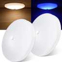 2 Pack RV Interior Ceiling Dome Light 4.5 Inch, Press Dimmer Switch & Blue Nightlight,12V Dimmable Puck Light for Motorhome Trailer Fifth Wheel Truck Coach Enclosed Trailer(4000K)