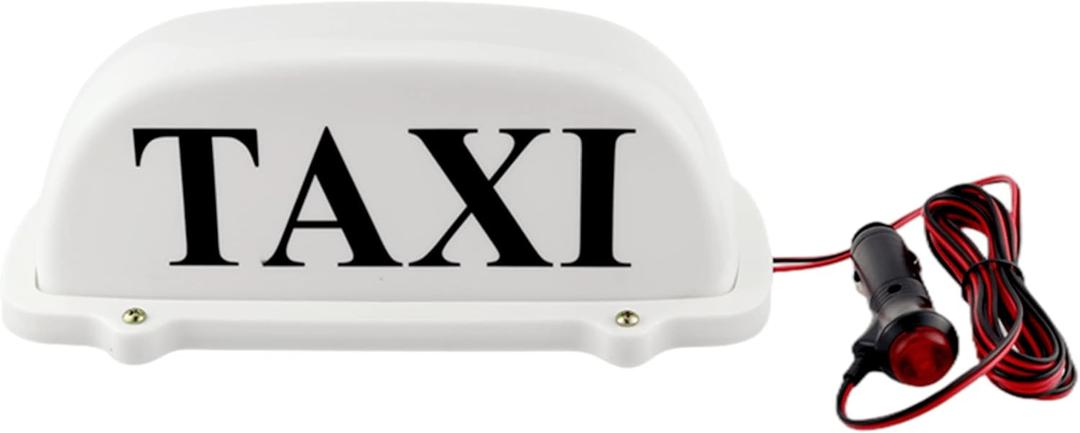12V LED White Light Magnetic Taxi Sign Roof Top Car Super Bright Light Lamp With 3 Meter Power Plug Line Compatible With Driver Practitioner (Type: With Sign, Case Color: White)