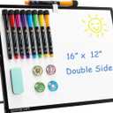 TSJ OFFICE Small White Board - 12 X 16 Inches Small Magnetic Dry Erase Board with Hooks for Wall, Desktop Whiteboard Stand 360 Degrees Revolving Double Sided for Office, Home, School, Black