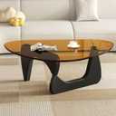 Modern Glass Coffee Table for Living Room, Mid Century Coffee Table, Small Coffee Tables, Suitable for Bedroom Living Room Reception Office Tables (Black/Brown, Medium), Medium 35.8 * 25.5 * 16in