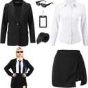 Funnysoft Halloween Agent Alien Costume for Woman Black Blazer Jackets Shirts Skirt Tie ID Badge for Halloween Cosplay(S)