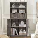 Iwell Tall Storage Cabinet with 2 Drawers & Adjustable Shelf, Bathroom Cabinet with Doors, Kitchen Pantry Storage Cabinets, Cupboard for Living Room, Dining Room, Entryway, Rustic Gray, 49.6"H