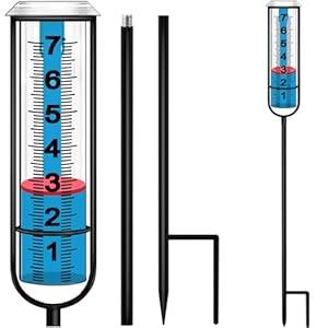 JMBay Rain Gauge Outdoor, Accurate rain gauges Outdoors Best Rated, Tall rain Gauge for Yard with Stake, Decorative rain Measure Gauge for Garden, Deck, Lawn with red Floating Buoy, Adjustable Height