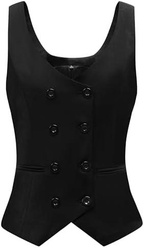 Womens Suit Vest Double Breasted V-Neck Fashion Dressy Casual Waistcoat Vest for Women, M