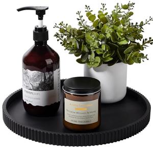 Silicone Bathroom Tray Round Kitchen Counter Organizer Decorative Vanity Accessories Coffee Table Decor for Perfume, Candle, Soap Dish, 12 Inch, Black