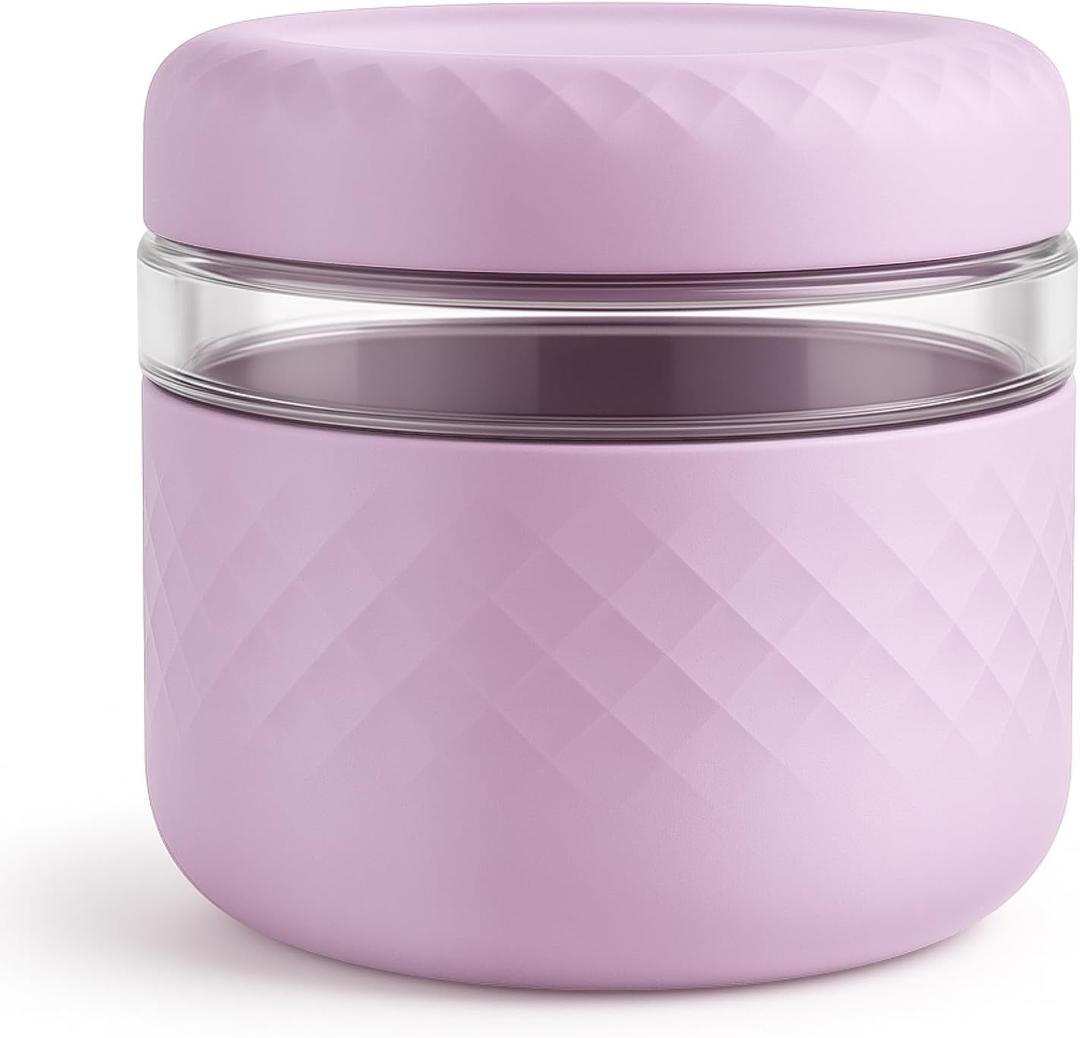 24 oz Glass Lunch Bowl Container with Lid | Leak & Spill Proof, BPA-Free, Microwave & Dishwasher Safe, Airtight Meal Prep & Food Storage Jar for Lunch, Salad, Soup, Overnight Oats, Stew, Yogurt (Lilac)