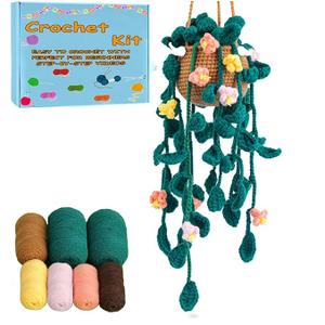 XIANFANG Yellow Green Plants DIY Craft Supplies, Beginner Crochet Kit for Adults Kids Women Men Hanging Potted Plants Crochet Starter Kit with Step-by-Step Instructions and Video Tutorials