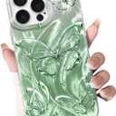 NITITOP Compatible for iPhone 13 Pro Max Case Cute Butterfly Pattern for Women Girl Glitter Laser Shiny Feather Yarn Style Aesthetic Shockproof Hard Protective Phone Cover - Green