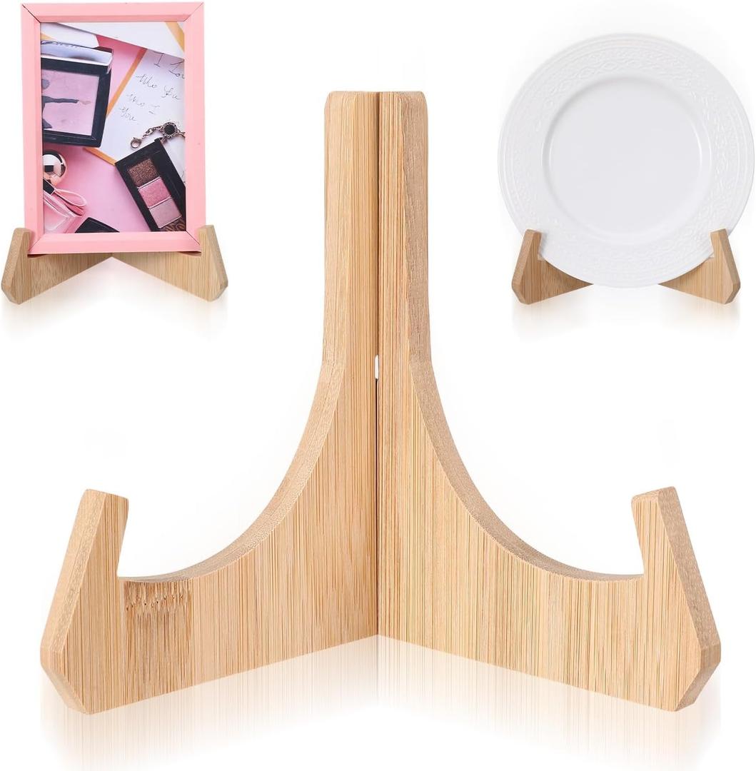 Bamboo Plate Holders Plate Stands for Display 6 Inch Wood Display Stand Displaying Frame Holder for Picture Dish Plaque Photo Book Platter Table Decorative Book Postcard Artworks Album
