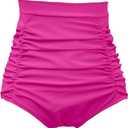 COCOPEAR Women's Ruched High Waisted Bikini Bottom Retro Vintage Swim Short Tankinis, L