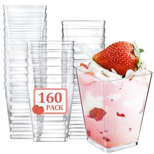Eupako 160 Pack 5 OZ Plastic Mini Dessert Cups - Clear Small Parfait Cups, Square Appetizer Cups for Fruit, Pudding, Mousse, Ice Cream, Party, Wedding, Valentine's Day