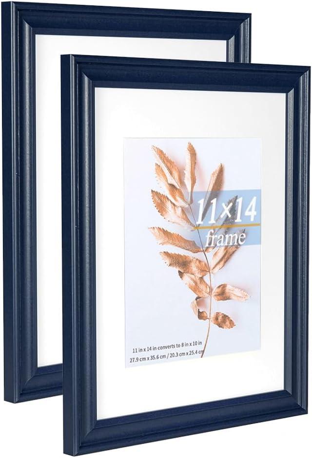 11x14 Navy Blue Picture Frames Set of 2 Poster Frame-Wood Photo Frames,for 8x10 with Mat or 11x14 Without Mat and Gallery Wall Navy Frame Decor