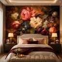 Vintage Floral Wall Mural, Oil Painting Style, Colorful Blooms, Classical Art Decor, Large Scale Wallpaper (Color-35, 137" L x 98" H)