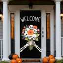 2 x Gothic Halloween Skull Door Cover Decorations, Gothic Floral Skeleton Doorway Door Curtains Banners Backdrop Photography Decor for Halloween Party Indoor Outdoor, 35 * 79 Inch