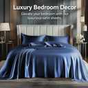 BEDELITE Satin Sheets Queen Size Bed Set, Luxury Soft Navy Silky Sheets for Hair and Skin, Similar to Silk Bed Sheets Set 4 Pieces 1 Deep Pocket Fitted Sheet, 1 Flat Sheet, and 2 Pillowcases