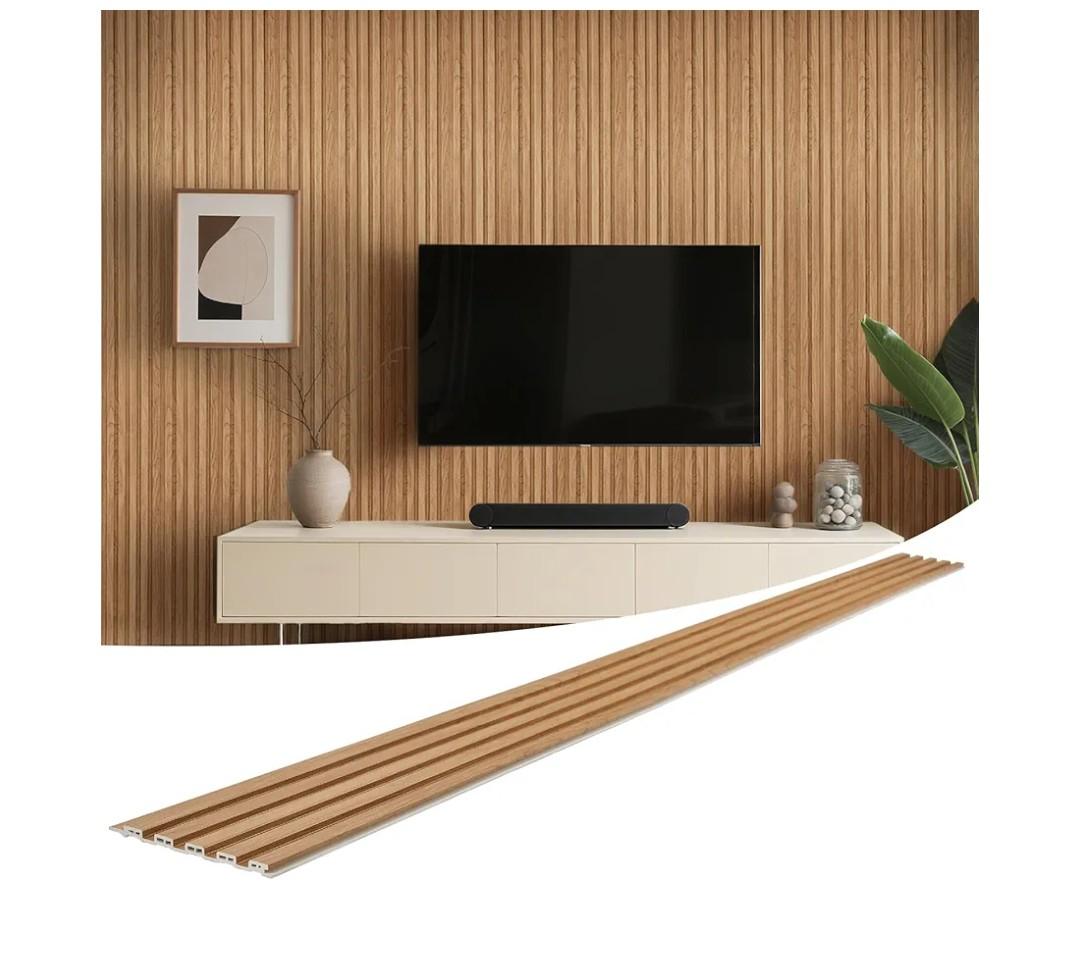 WPC Slat Wall Panels 8 Pack 96" x 6", Waterproof Fluted Wall Paneling, Accent 3D Wall Panel for Wall Decor, Bathroom, Bedroom, Office - Low Grille Elm (Cover Approx.32 sq.ft)