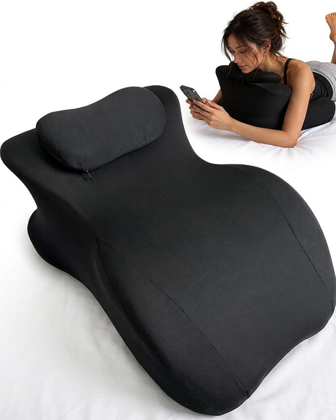 TAFFY'S Wedge Pillow, Firm Foam, Body Pillow for Reading & Relaxing (Black) | Ergonomic Memory Foam - Multi Postions - Support for Neck, Back, Legs - Partner Share or Solo Use