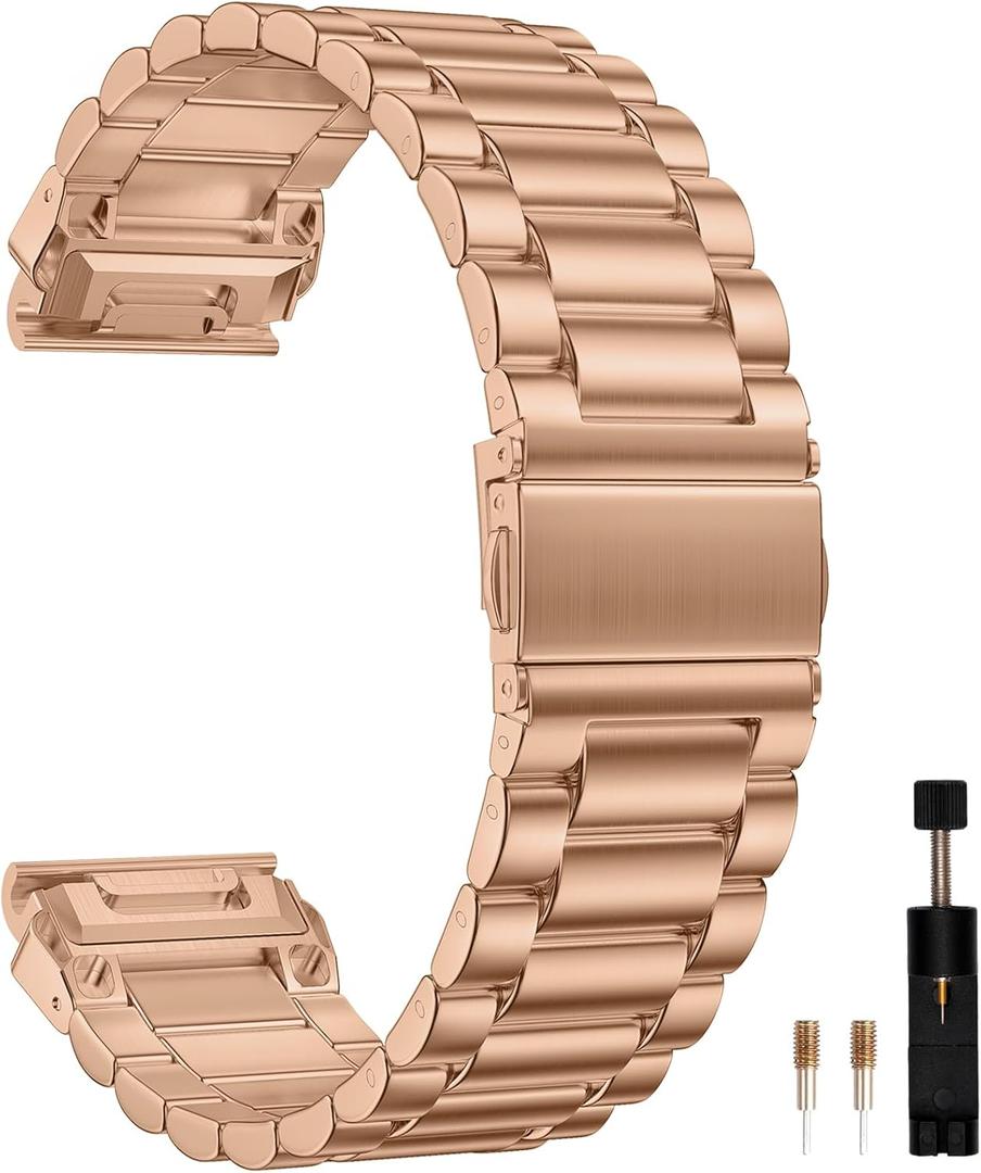 GEAK Quick Fit 22mm Watch Band Compatible with Garmin Fenix 8 47mm / Fenix 6/5 / Fenix 7, Lightweight Metal Wrist Strap with Stainless Steel Buckle for Fenix 6 Pro/7 Pro/5 Plus Watch (Rose Gold)