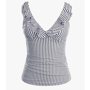 Yonique Women's Tankini Top Only Tummy Control Bathing Suit Top Ruffle Swimsuit Top V Neck Swim Tank Top No Bottom, L
