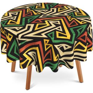 African Geometric Round Tablecloth 60" Diameter for Indoor and Outdoor,Waterproof Table Cloth Cover Decorative for Party Holiday Dinning Tabletop Home Décor