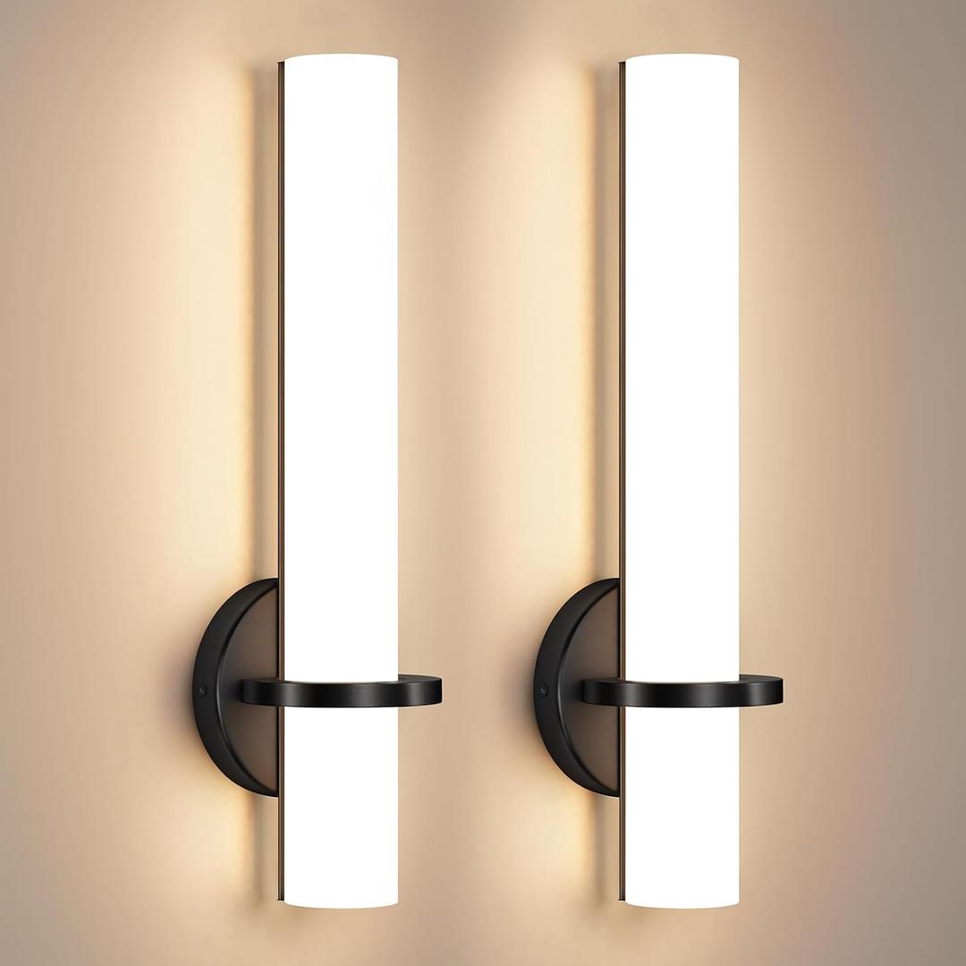 AIJIASI Black Wall Sconces Set of 2, 18 Inch Bathroom Sconces with Acrylic Shade 18W 3000K LED Dimmable Modern Wall Sconces Wall Lights for Bedroom Living Room Hallway Stairway, Hardwired