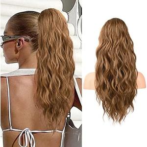 Flufymooz Ponytail Extension, 22 Inch Drawstring Ponytail Hair Extensions for Women， Long Curly Wavy Pony Tail Natural Wavy Synthetic Hairpiece for Women Daily Use party (22 Inch Dirty Blonde)
