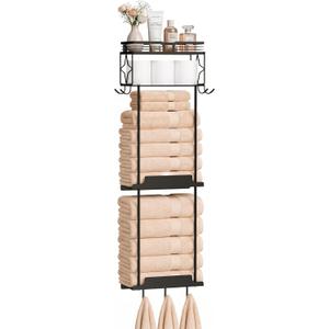 Towel Racks for Bathroom 39.9 Inch Wall Mounted Towel Rack with Shelf, Bathroom Towel Storage Holds 6 Large Rolled Towels, Metal Wall Towel Rack, Black