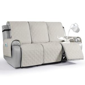 VANSOFY Waterproof Recliner Couch Covers, Sofa Covers Non-Slip 1-Piece Washable Reclining Sofa Cover Furniture Protector with Elastic Straps Pocket for Dogs, Pets (Beige,3 Seater)