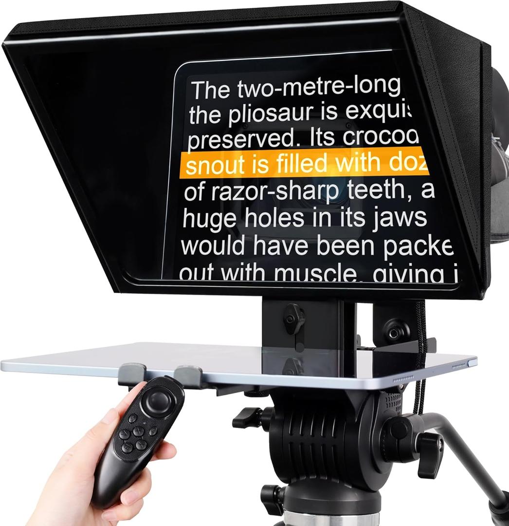 ILOKNZI i2/12-inch All-Metal Liftable teleprompter with Remote Control and Free App for Camera, with Tempered Optical Glass, for Studio Production Video