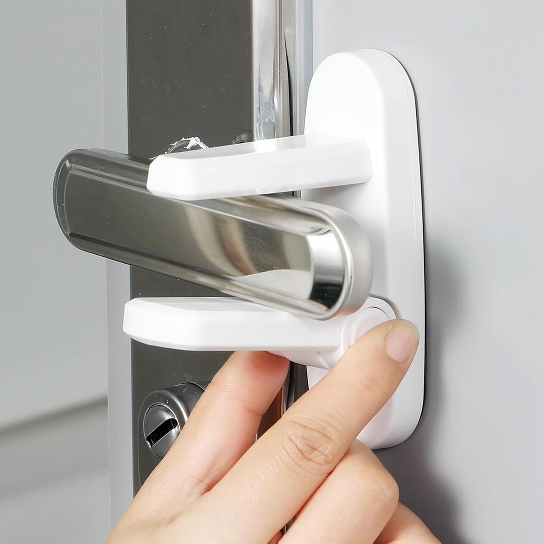 Door Lever Lock 2 Pack, No Drilling ABS Material Door Handle Baby Proof with Strong 3M Adhesive White