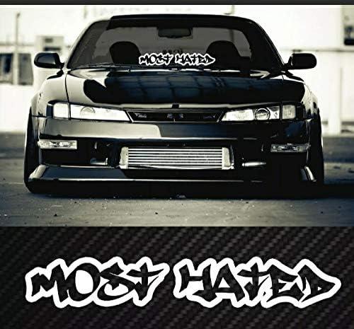 Most Hated Car Sticker Decal, Truck, Windshield Banner Sticker, 20 x 4 inches - White Letters Die Cut Vinyl