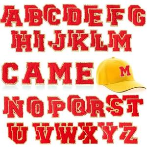 WILLBOND 52 Pcs Chenille Letter Patches A-Z, Self Adhesive Alphabet Patches for Clothes, Bags, Hats DIY, Name Craft & Personalized Best Mom Groovy Wedding Gifts(Red,2.2 Inch)